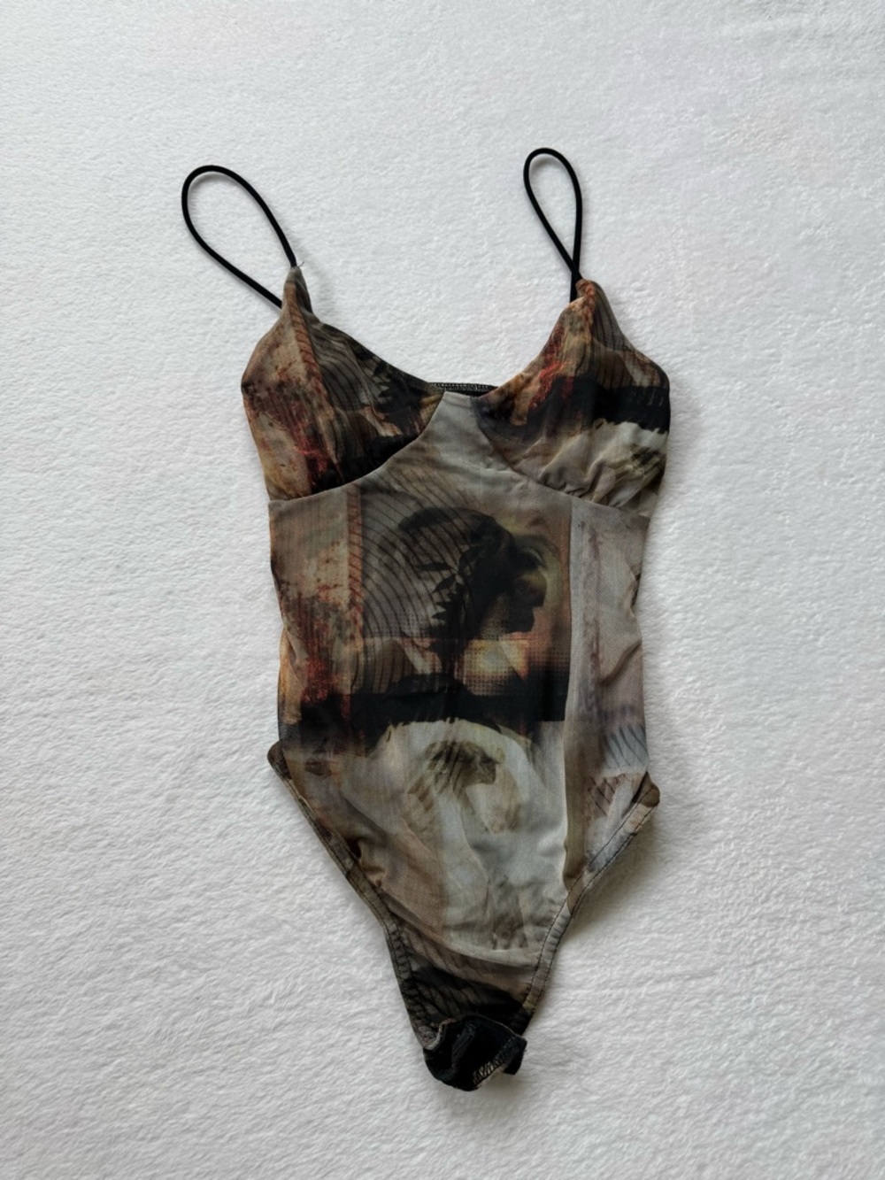 PrettyLittleThing Black Multi-Print Mesh Bodysuit